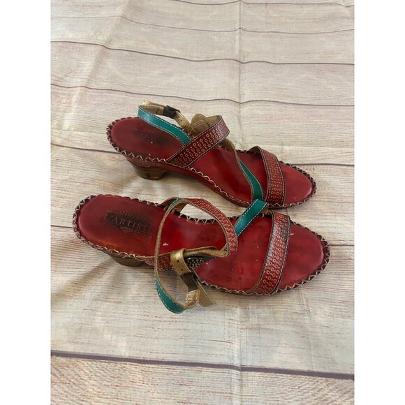 L'Artiste Women's Red Leather Wearable Art Sandals - 40 - Picture 13 of 14